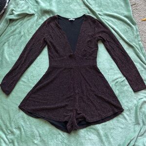 Fashion Nova Black and Maroon Sparkle Jumpsuit